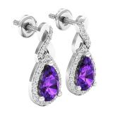10K White Gold 8X5 MM Each Pear Amethyst & Round White Diamond Ladies Infinity Drop Earrings