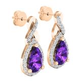 14K Rose Gold 8X5 MM Each Pear Amethyst & Round White Diamond Ladies Infinity Drop Earrings