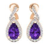 14K Rose Gold 8X5 MM Each Pear Amethyst & Round White Diamond Ladies Infinity Drop Earrings