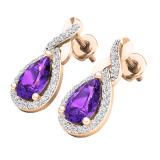 14K Rose Gold 8X5 MM Each Pear Amethyst & Round White Diamond Ladies Infinity Drop Earrings