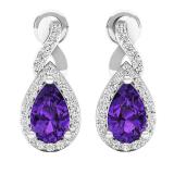 14K White Gold 8X5 MM Each Pear Amethyst & Round White Diamond Ladies Infinity Drop Earrings