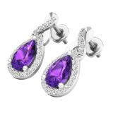 14K White Gold 8X5 MM Each Pear Amethyst & Round White Diamond Ladies Infinity Drop Earrings