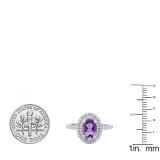 10K White Gold 8X6 MM Oval Amethyst & Round White Diamond Ladies Bridal Halo Style Engagement Ring