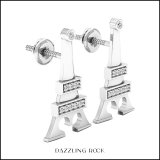0.10 Carat (ctw) Sterling Silver Round White Diamond Eiffel Tower Stud Earrings 1/10 CT