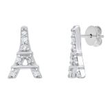Round White Diamond Eiffel Tower Stud Earrings for Women (0.10 ctw, Color I-J, Clarity I2-I3) in 925 Sterling Silver in Push Back