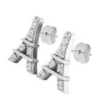 Round White Diamond Eiffel Tower Stud Earrings for Women (0.10 ctw, Color I-J, Clarity I2-I3) in 925 Sterling Silver in Push Back