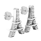 Round White Diamond Eiffel Tower Stud Earrings for Women (0.10 ctw, Color I-J, Clarity I2-I3) in 925 Sterling Silver in Push Back