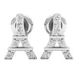 Round White Diamond Eiffel Tower Stud Earrings for Women (0.10 ctw, Color I-J, Clarity I2-I3) in 925 Sterling Silver in Screw Back