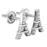 Round White Diamond Eiffel Tower Stud Earrings for Women (0.10 ctw, Color I-J, Clarity I2-I3) in 925 Sterling Silver in Screw Back