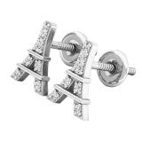 Round White Diamond Eiffel Tower Stud Earrings for Women (0.10 ctw, Color I-J, Clarity I2-I3) in 925 Sterling Silver in Screw Back