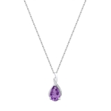 Sterling Silver 15X10 MM Pear Amethyst & Round Diamond Ladies Pendant (Silver Chain Included)