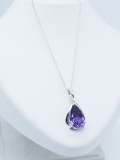 Sterling Silver 15X10 MM Pear Amethyst & Round Diamond Ladies Pendant (Silver Chain Included)
