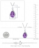 Sterling Silver 15X10 MM Pear Amethyst & Round Diamond Ladies Pendant (Silver Chain Included)