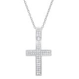 0.30 Carat (ctw) Sterling Silver Round Diamond Cross Pendant 1/3 CT (Silver Chain Included)