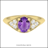 14K Yellow Gold 7X5.4 MM Oval Amethyst & Round Diamond Ladies Bridal Engagement Ring