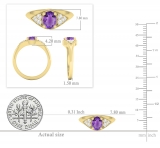 14K Yellow Gold 7X5.4 MM Oval Amethyst & Round Diamond Ladies Bridal Engagement Ring
