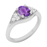 18K White Gold 7X5.4 MM Oval Amethyst & Round Diamond Ladies Bridal Engagement Ring