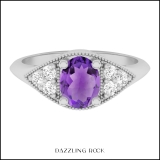 18K White Gold 7X5.4 MM Oval Amethyst & Round Diamond Ladies Bridal Engagement Ring
