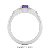 18K White Gold 7X5.4 MM Oval Amethyst & Round Diamond Ladies Bridal Engagement Ring