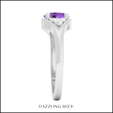 18K White Gold 7X5.4 MM Oval Amethyst & Round Diamond Ladies Bridal Engagement Ring