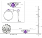 18K White Gold 7X5.4 MM Oval Amethyst & Round Diamond Ladies Bridal Engagement Ring