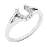 0.10 Carat (ctw) 10K White Gold Round White Diamond Ladies Horseshoe Engagement Ring 1/10 CT