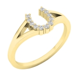 0.10 Carat (ctw) 14K Yellow Gold Round White Diamond Ladies Horseshoe Engagement Ring 1/10 CT
