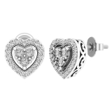 0.25 Carat (ctw) Sterling Silver Round White Diamond Ladies Halo Stud Earrings 1/4 CT