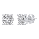 0.50 Carat (ctw) Sterling Silver Round White Diamond Ladies Halo Stud Earrings 1/2 CT