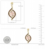 18K Yellow Gold 8 MM Each Cushion Morganite & Round Champagne & White Diamond Drop Earrings