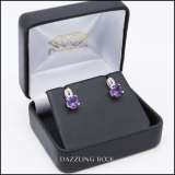 Sterling Silver 6 MM Each Cushion Amethyst & Round Diamond Ladies Infinity Drop Earrings