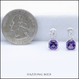 Sterling Silver 6 MM Each Cushion Amethyst & Round Diamond Ladies Infinity Drop Earrings