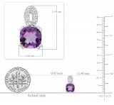 Sterling Silver 6 MM Each Cushion Amethyst & Round Diamond Ladies Infinity Drop Earrings
