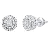 0.20 Carat (ctw) Sterling Silver Round White Diamond Ladies Halo Style Stud Earrings 1/5 CT