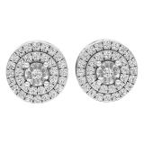 0.20 Carat (ctw) Sterling Silver Round White Diamond Ladies Halo Style Stud Earrings 1/5 CT