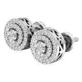 0.20 Carat (ctw) Sterling Silver Round White Diamond Ladies Halo Style Stud Earrings 1/5 CT