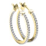 0.41 Carat (ctw) Round White Diamond Fine In And Out Hoop Earrings 10K Yellow Gold