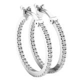 0.41 Carat (ctw) Round White Diamond Fine In And Out Hoop Earrings 14K White Gold