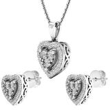 0.50 Carat (ctw) Sterling Silver Round White Diamond Ladies Halo Style Earring & Pendant Set 1/2 CT