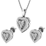 0.50 Carat (ctw) Sterling Silver Round White Diamond Ladies Halo Style Earring & Pendant Set 1/2 CT