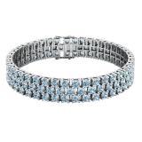 Sterling Silver Round Aquamarine Ladies Tennis Bracelet