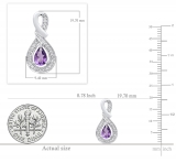 14K White Gold 6X4 MM Each Pear Amethyst & Round Diamond Ladies Drop Earrings