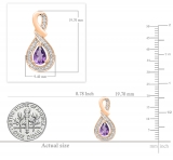 18K Rose Gold 6X4 MM Each Pear Amethyst & Round Diamond Ladies Drop Earrings