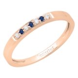 10K Rose Gold Round Blue Sapphire & White Diamond Ladies Seven Stone Anniversary Wedding Band