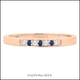 10K Rose Gold Round Blue Sapphire & White Diamond Ladies Seven Stone Anniversary Wedding Band