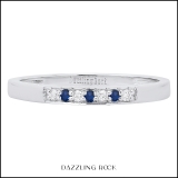 10K White Gold Round Blue Sapphire & White Diamond Ladies Seven Stone Anniversary Wedding Band