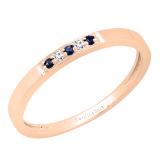 10K Rose Gold Round Blue Sapphire & White Diamond Ladies Five Stone Anniversary Wedding Band