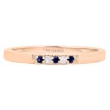 10K Rose Gold Round Blue Sapphire & White Diamond Ladies Five Stone Anniversary Wedding Band