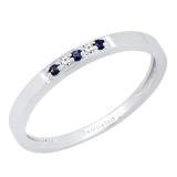 10K White Gold Round Blue Sapphire & White Diamond Ladies Five Stone Anniversary Wedding Band