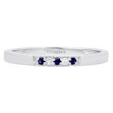 18K White Gold Round Blue Sapphire & White Diamond Ladies Five Stone Anniversary Wedding Band